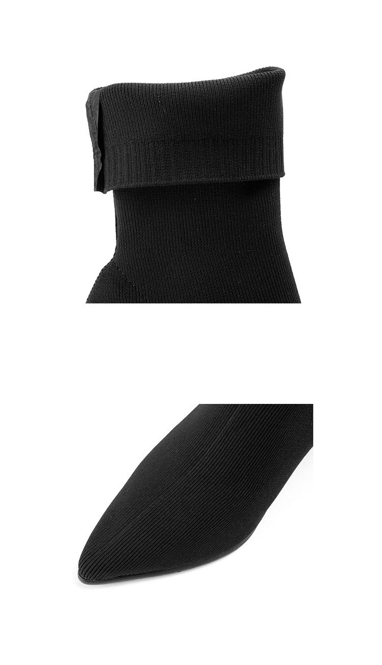 KATELVADI/женские ботинки г. Зимние Модные Ботинки женские черные вязаные носки обувь без шнуровки на толстом каблуке 7 см 35-39 YLT-002