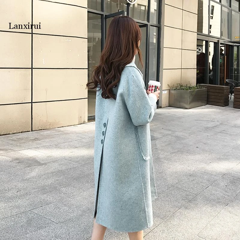 Abrigo de lana real para mujer, Chaqueta larga Coreana de doble cara, Otoño e Invierno|Lana y mezclas| AliExpress