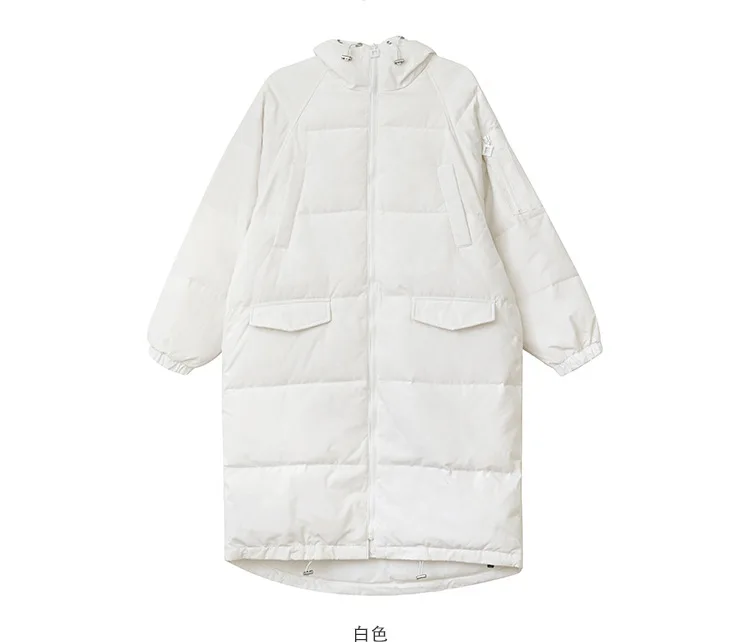 South Korea Dongdaemun Autumn& Winter New Style Simple White Duck down Fox Fur Long Hooded down Jacket Women's W077