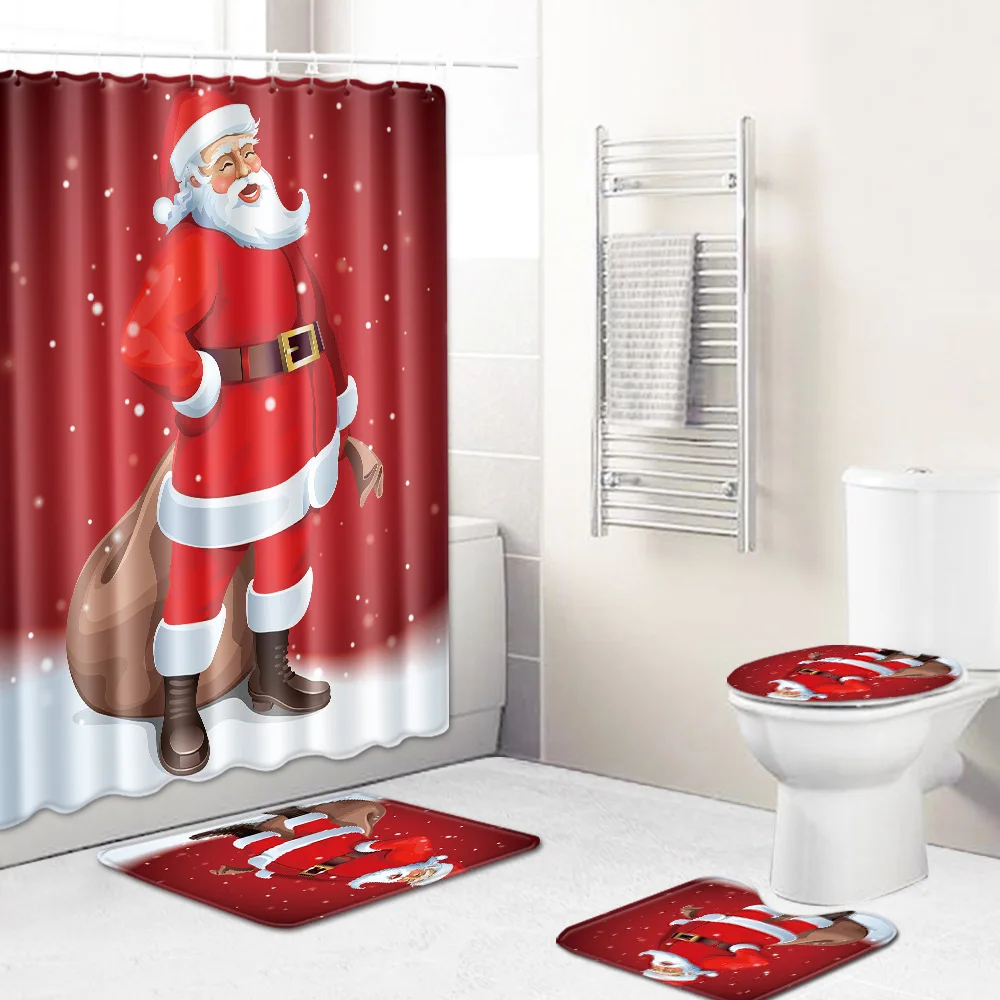 4 костюма Счастливого Рождества набор для ванной Снеговик Дед Мороз Санта колокольчик лося узор водонепроницаемый Душ занавеска Туалет крышка коврик нескользящий ковер