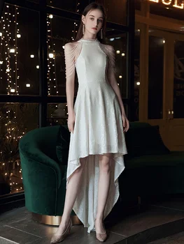 

YIDINGZS Off Shoulder Beading Evening Dress Elegant Short Front Long Back Party Dress