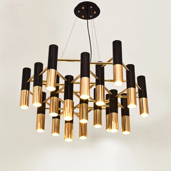 

Ike Pipe LED Chandelier Lamp Light Metal Tube Modern Black Gold Pipe Hanging Light Lamp Include Warm White LED Bulbs E14 AC