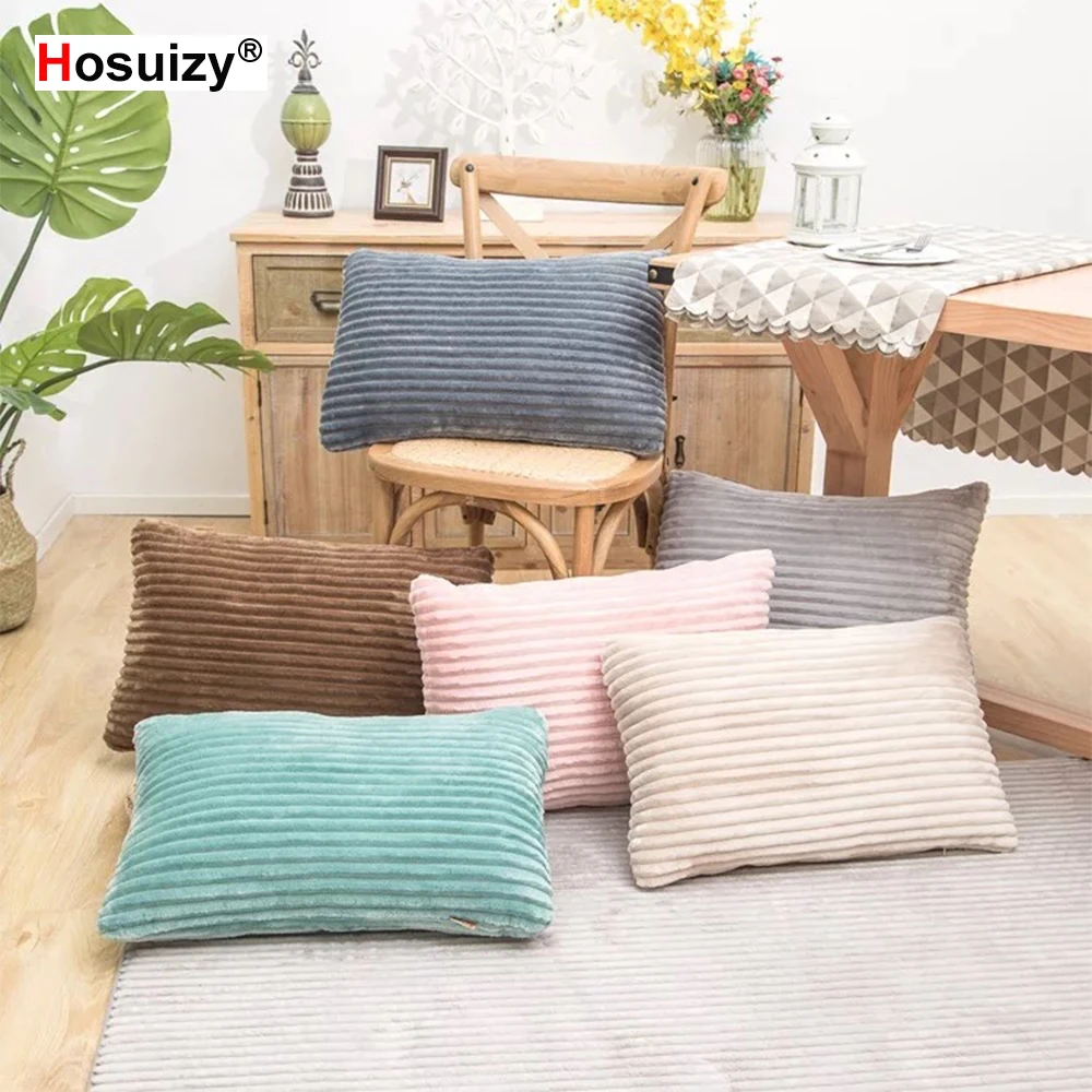

Rectangle Flannel Cushion Cover 30x50cm Fall Winter Decorative Plain Solid Color Stripe Throw Pillow Covers for Sofa Living Room