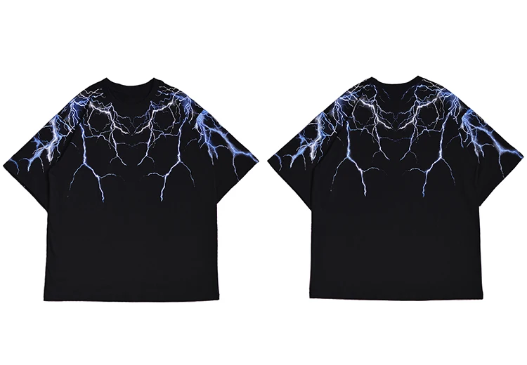 2020 Streetwear Dark Lightning T Shirt Hip Hop Men Harajuku Tshirt Short Sleeve Cotton T-Shirt Fashion Black Tops Tees HipHop