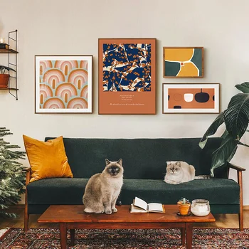 

Nordic minimalist geometric color block abstract Morandi color retro art combination niche decorative painting picture