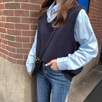 

Basic Loose Sweater Spring Autumn Women's Knitted Vest V Neck Joker Knitted Vest Womens Vests Winter Outerwear One Size