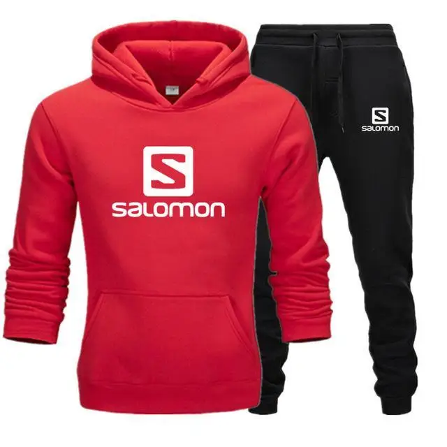 red-black-B Новинка, брендовый спортивный костюм, модные мужские спортивные толстовки, комплекты из двух предметов, флисовая плотная Толстовка+ штаны, спортивный костюм для мужчин - Цвет: red-black-B