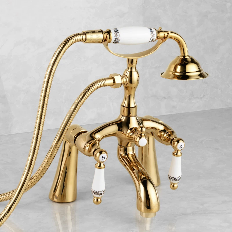 Golden，Silver，Black Brass Bathroom Clawfoot Bathtub Shower Faucets Basin Sink Mixer Tap Tub Faucet & Hand Shower 6