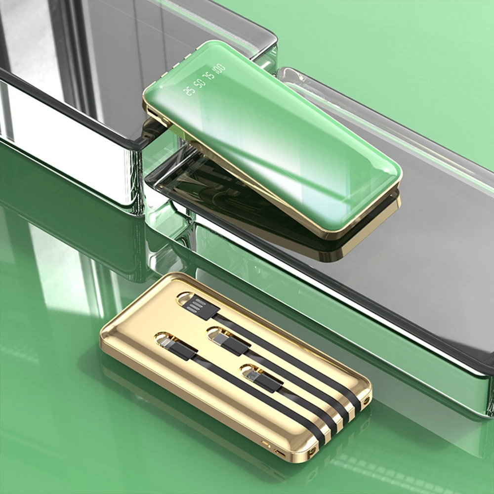 20000mAh Power Bank With 4 Cables Plating Mirror External Battery Fast Charger Powerbank Led Light Mobile Phone Portable Charger 20000mAh Power Bank With 4 Cables Plating Mirror External Battery Fast Charger Powerbank Led Light Mobile Phone Portable Charger