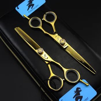 

5.5" 6" gold High Quality Hair Thinning Scissors Japanese 440C Salon Hairdressing Tijeras Barber Shop Hair Beauty Supplies