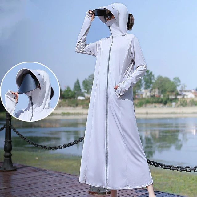 Full Body Sun Protective Clothing Women Summer Thin Long Sleeve