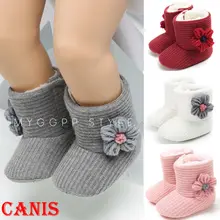 Милые зимние теплые ботинки для маленьких девочек; обувь с мягкой флисовой подошвой для новорожденных детей 0-18 месяцев