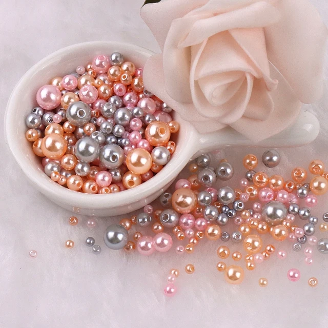 150-200Pcs Colorful ABS Imitation Pearls Mix 3-8mm Round Beads With Holes DIY Bracelet Charms Necklace Beads For Jewelry Making 2139 Pink Gray
