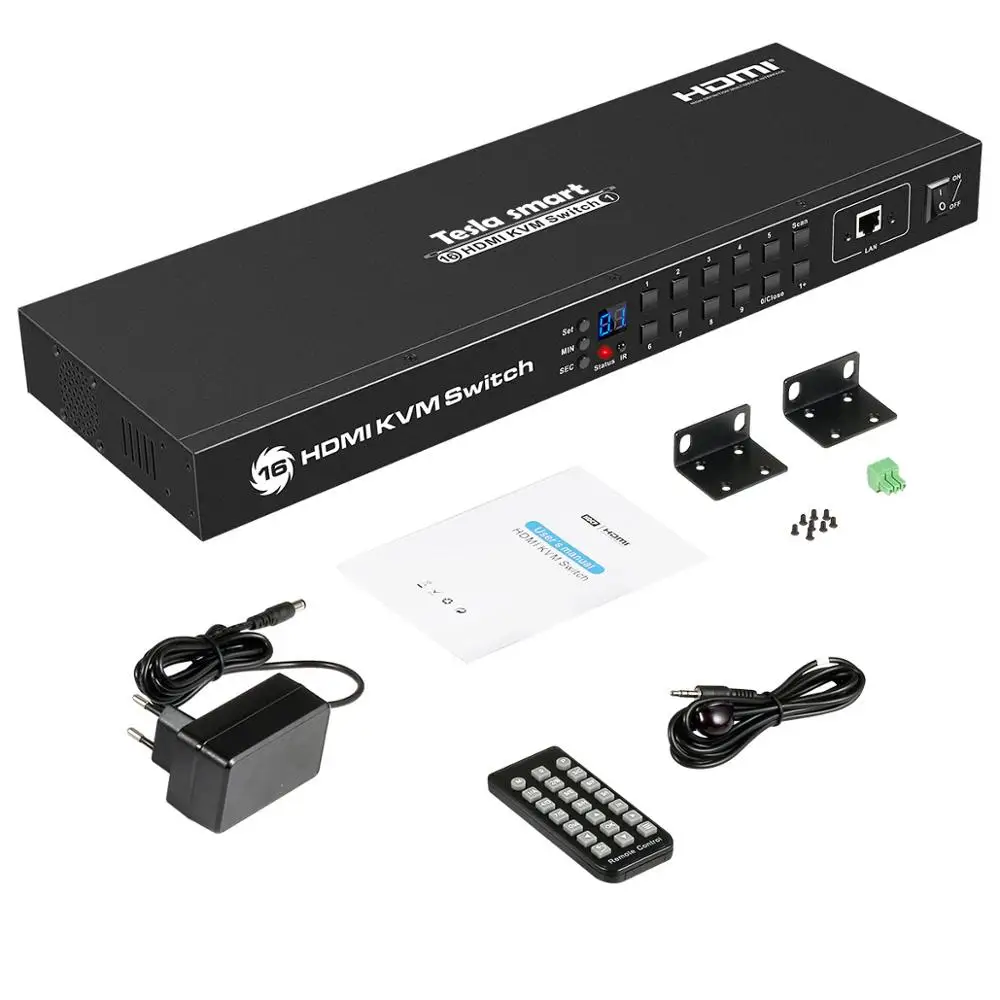 KVM коммутатор 16 портов USB HDMI KVM коммутатор 16 в 1 выход KVM HDMI Коммутатор 16x1 поддержка 4k@ 30 Гц RS232 LAN 2 шт. стойки уши стандарт 1U