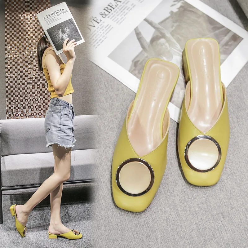 

Closed-toe Semi-Slipper Women's Summer 2019 New Style Loafers Outer Wear Slipper Sub-Chunky-Heel Large Size Slippers WOMEN'S Sho