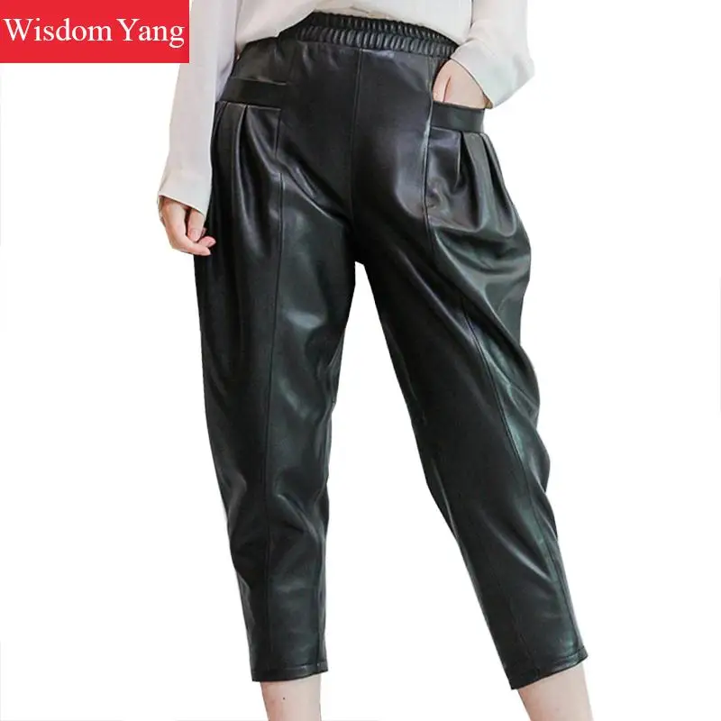 Zwarte Echte Schapen Huid Negende Broek Lederen Broek 2019 Sexy Club Losse Vrouwen Broek Midi Taille Broek Dames Broek koreaanse Zwarte Echte Schapen Huid Negende Broek Lederen Broek 2019 Sexy Club Losse Vrouwen Broek Midi Taille Broek Dames Broek koreaanse