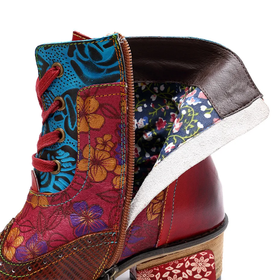 D Knight Vintage Splicing Printed Ankle Boots For Women Shoes Woman Genuine Leather Retro Block Med Heels Fall Winter Women Boot (8)