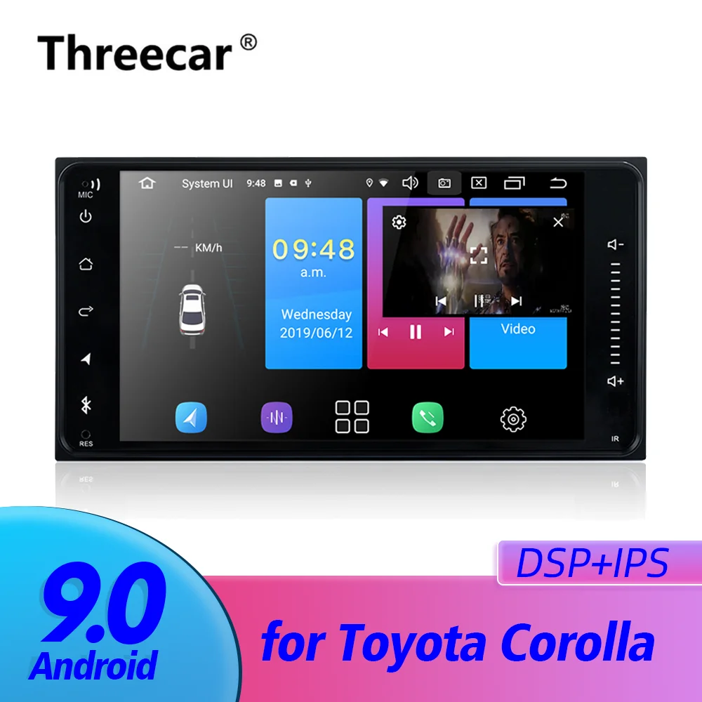 2 din автомагнитола android 9,0 DSP 2.5D ips экран для GPS для Toyota Corolla навигация wifi Bluetooth вид спереди и сзади