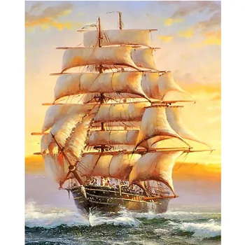 

5D Diamond Embroidery Ship Sailing Landscape Handmade Square/Round Diamond Painting Scenery Needlework Cross Stitch Home Decor