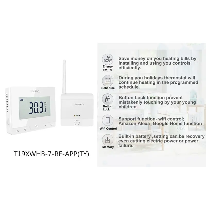 

WiFi Thermostat Room Water Gas Boiler Heating Temperature Controller with Alexa Y98E