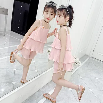 

Girls 2020 nian Online Celebrity Set Summer New Style Western Style Sleeveless Clothes Big Kid Children Little Girl Chiffon Summ