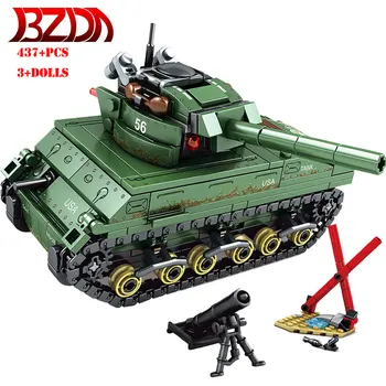 

BZDA WW2 Military U.S. Sherman M4 Tank Building Blocks Soldier Weapon Military Tank Model Kit Bricks Boys Toys For Children Gift