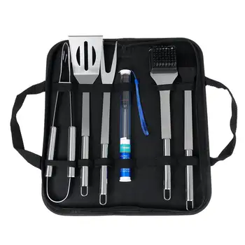 

7PCS BBQ Barbecue Set Essential Grill Tools Utensil Cutlery Cooking Tool Case With LCD Display Thermometer Barbecue Grill Tools