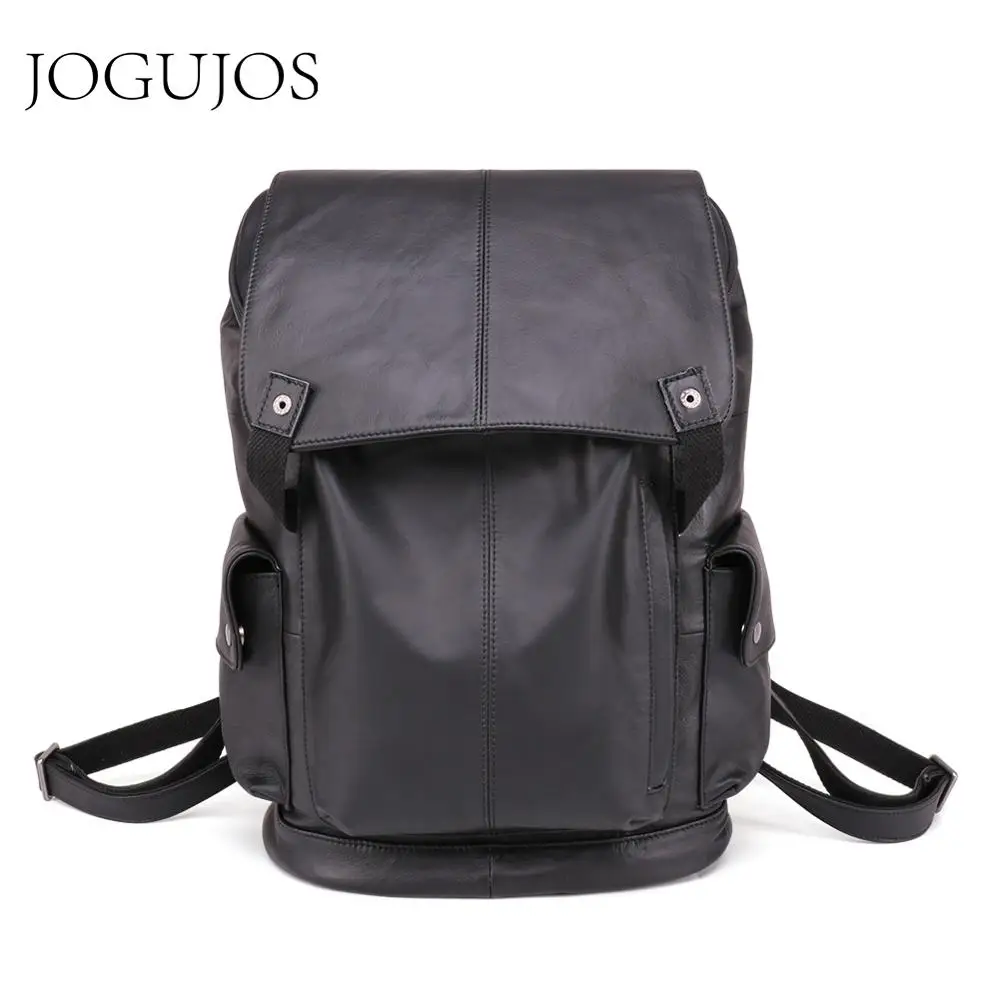 

JOGOJOS Genuine Leather Casual Men's Backpack Large Capacity Laptop Backpack Maeering Man Backpack Cowhide Black Mochila Daypack