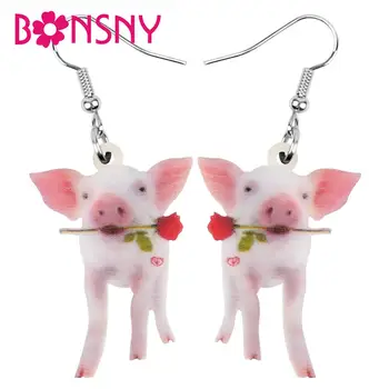 

Bonsny Acrylic Valentine's Day Anime Pig Rose Earrings Drop Dangle Jewelry For Women Girl Teens Kids Party Charm Decoration Gift