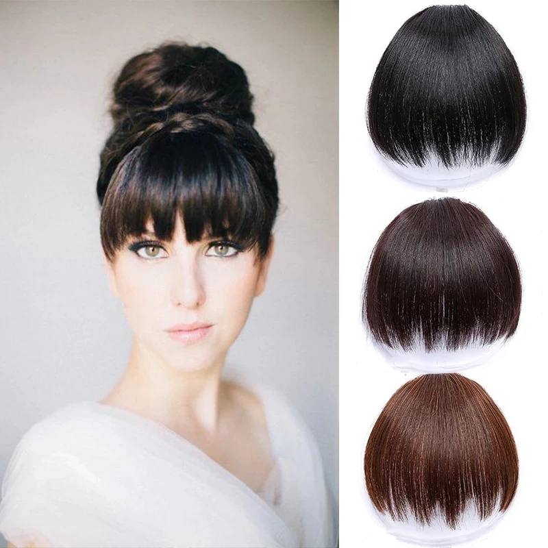 LUPU-flequillo para mujer, pelo sintético, pinzas de pelo corto, negro Natural, Color sólido