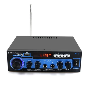 

Portable BT Digital Audio Receiver Mini Audio Power Amplifier AMP USB SD Slot MP3 Player FM Radio with Dual Mic For Car Home Use
