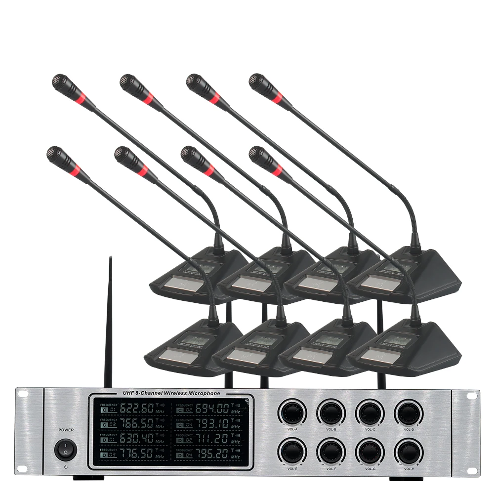 Professional Wireless Microphone UHF Eight Channel