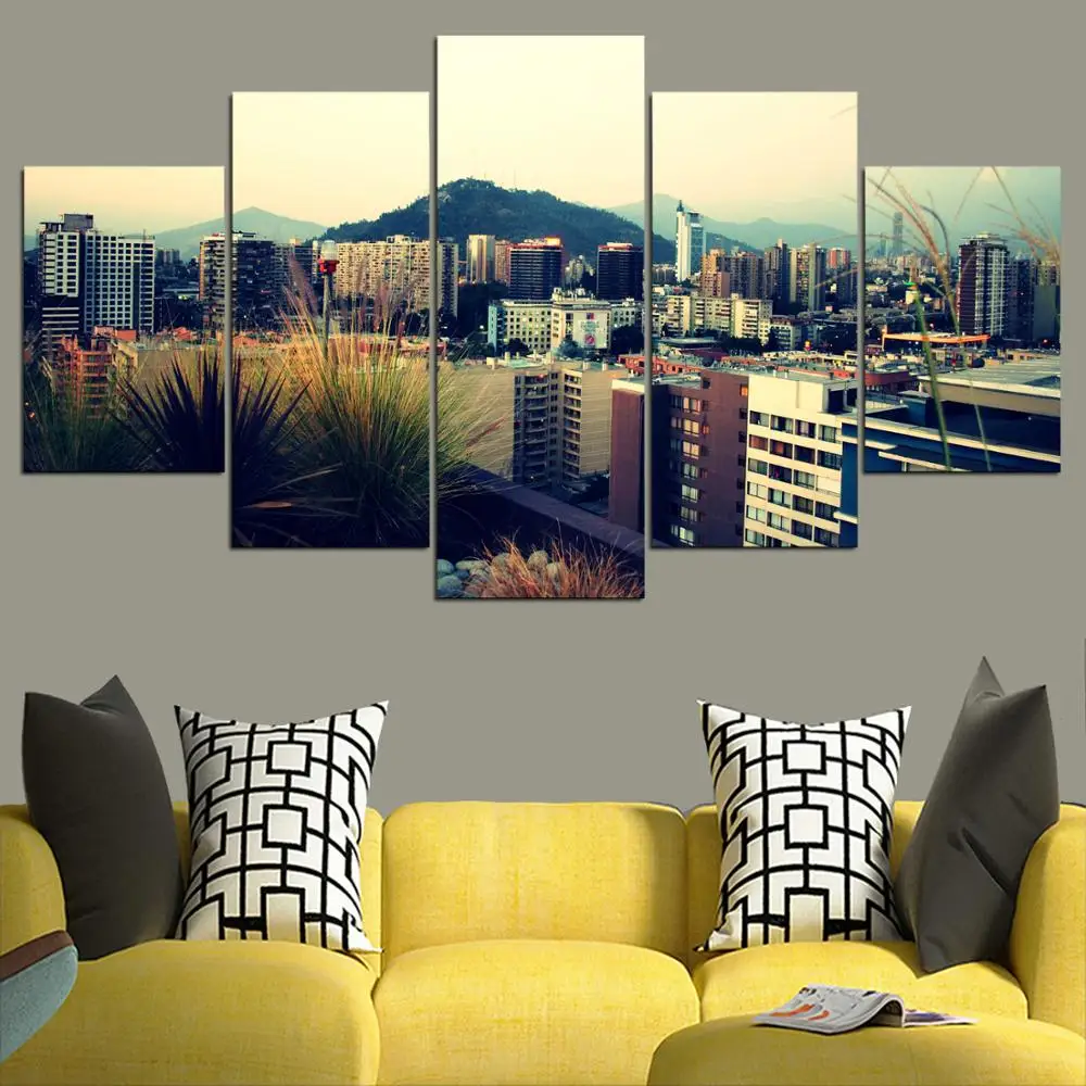 HD Canvas Printed Painting 5 Piece Wall Art Santiago Centro Atardecer Home Decor Poster Picture For Living Room | Дом и сад
