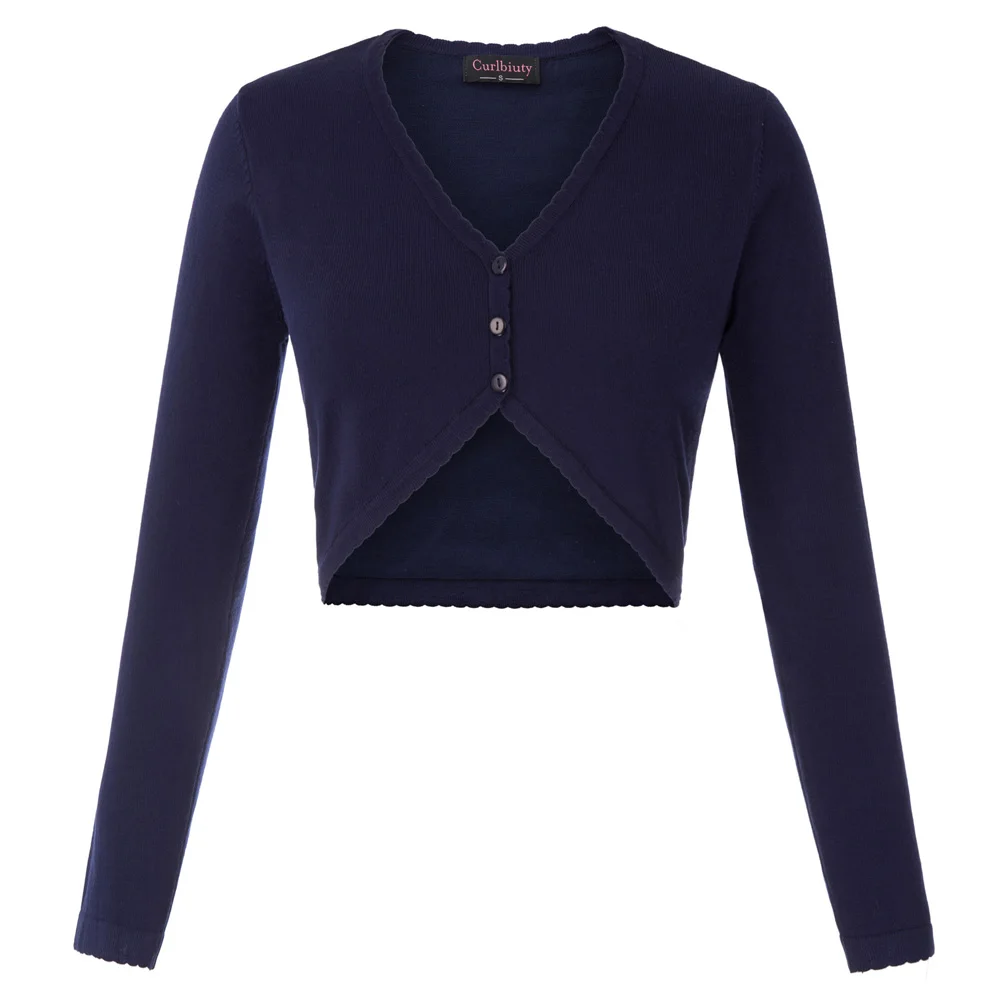 

Vintage 50s 40s Womens V-Neck Knitted Bolero Cropped Cardigan Buttons Crop Tops