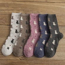 Fashion Animal Girls Socks Autumn Winter Warm Clothing Accessories Cute Cat Print Women Socks Soft Thicken Wool Socks Cartoon