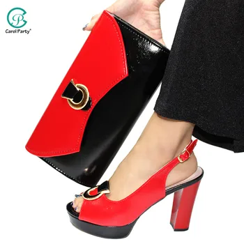 

Italian design Matching Wedding shoes and bag Red and Black Colorful African Matching Shoes and Bag Set Women Shoes and Bag