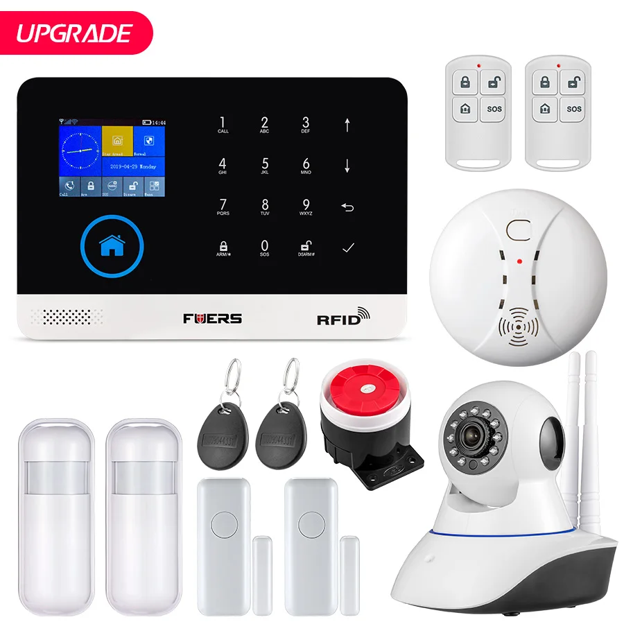 Kit 12 FUERS WG11 Wi-Fi GSM беспроводная домашняя бизнес охранная сигнализация Система управления приложением сирена RFID детектор движения PIR датчик дыма - Цвет: Kit 12