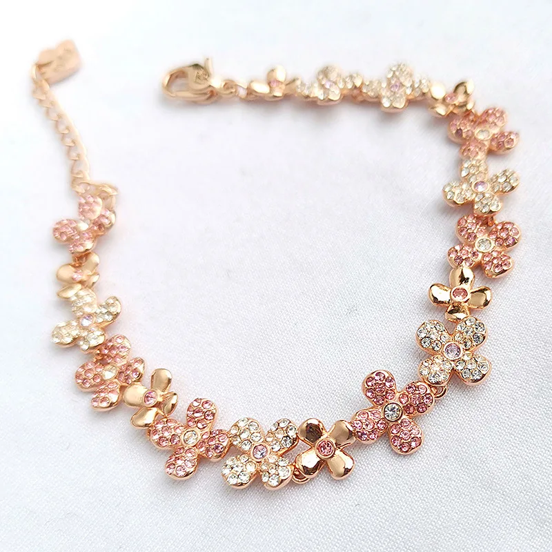 

Swarovski Colorful Drilling Pink Diamond Rose Gold Flower Adjustable Bracelets Full of Crystals Versatile Bracelet Fashion Brace