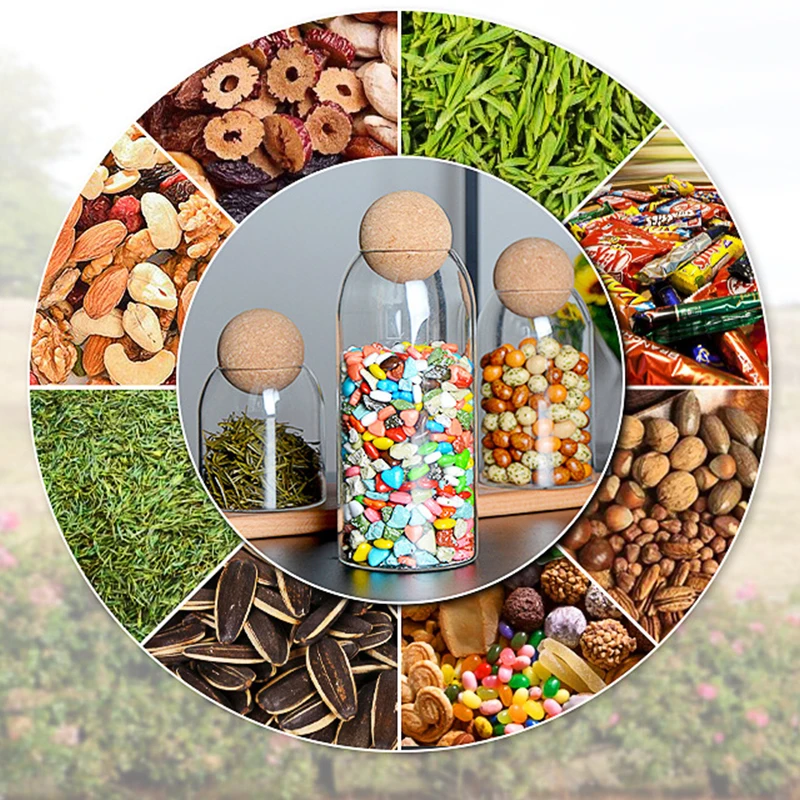 Japanese Style Elegant Wooden Ball Cork Lead Free Glass Storage Jar 1300Ml