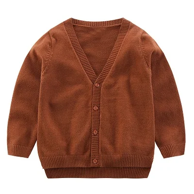Brown 3 однотонных цвета, кардиган, детские кардиганы для девочек, свитер с пуговицами для малышей, свитер для мальчиков, детский пуловер, Осень-зима, От 2 до 6 лет - Цвет: Brown