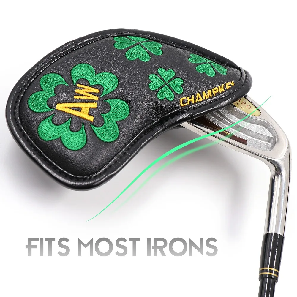 NEW Champkey 10pcs/set Clover PU Leather Golf Iron Headcover Iron Club Covers Set 2 Colors for Choice