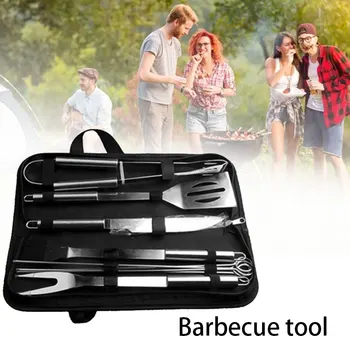 

9Pcs/Set Barbecue Grilling Tools Kit Stainless Steel Cooking Tools BBQ Utensil Accessories for Camping Outdoor with Carry Bag