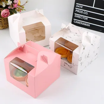 

DIY Vintage Kraft Box With Window Paper Gift Box Cake Packaging For Wedding Home Party Muffin Packaging Christmas Gifts 50PCS