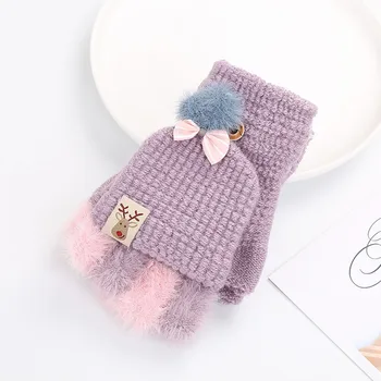 

Cute Women Christmas Gloves Deer Label Half Finger Flip Cover Convenient High Quality Autumn Winter Casual Warm Gloves Fashion