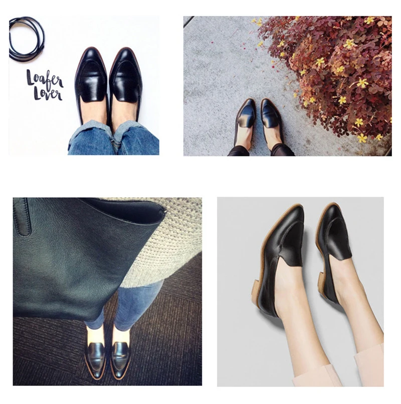 Spring Summer Genuine Leather Women's Loafers New Fashion Pointed Toe Women's Flats Oxfords Singles First Layer Leather Brogues (1)
