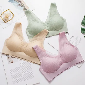 

Thailand Latex 6.0-Free Steel Ring Push up Sleep Bra Lace Bra Sexy Deep V Underwear nv yun dong Bra