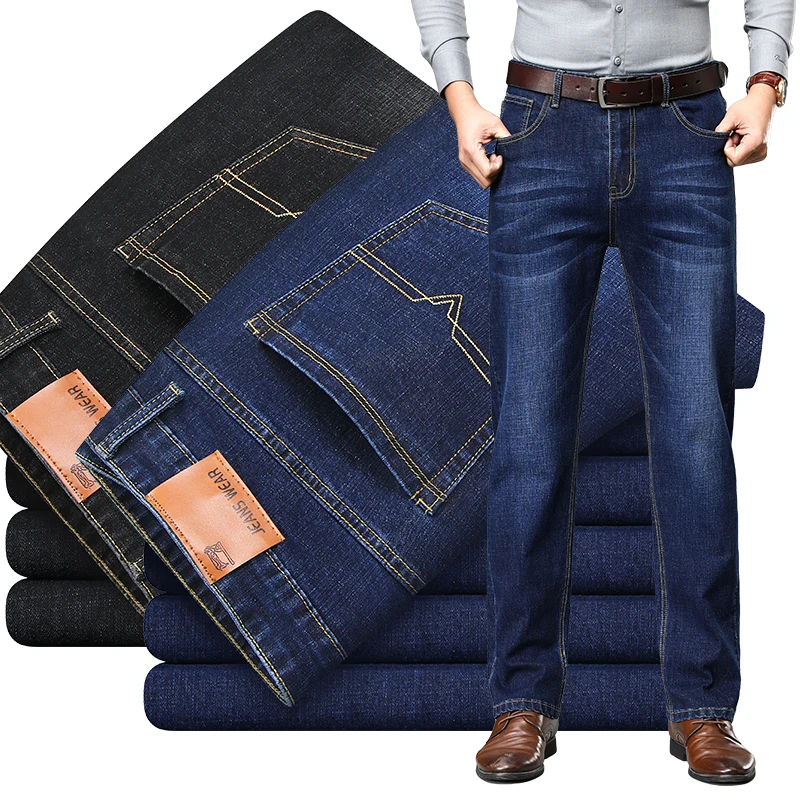 Promoción Pantalones vaqueros largos y rectos para hombre, Vaqueros informales de talla grande AjXNeoAmoLQ