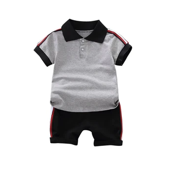 

Summer Children Clothes Set Baby Boys Casual Short Sleeve Striped Print Polo Shirts Tops+Shorts Costume Sets Outfits for Kids