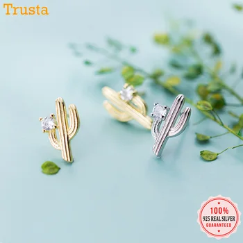 

Trustdavis 100% Genuine 925 Sterling Silver Sweet Dazzling Cactus CZ Stud Earrings For Women Girls Silver 925 Jewelry Gift DT02