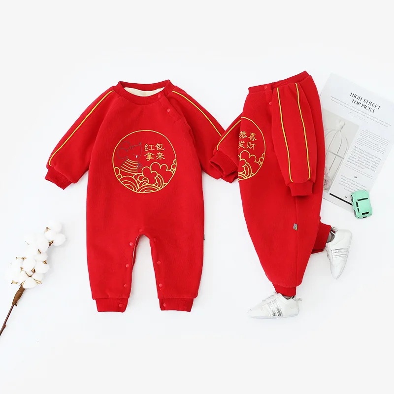Newborn Baby Rompers Twins Infant Jumpsuit For New Year Infant Winter Clothes Kids Outwear Rompers 3m-12m